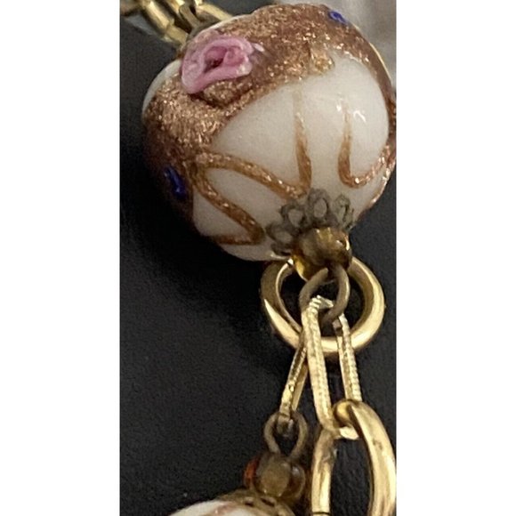 Vintage Venetian? Glass Wedding Cake Lamp Work Beaded Necklace White Pink Gold - Picture 7 of 13